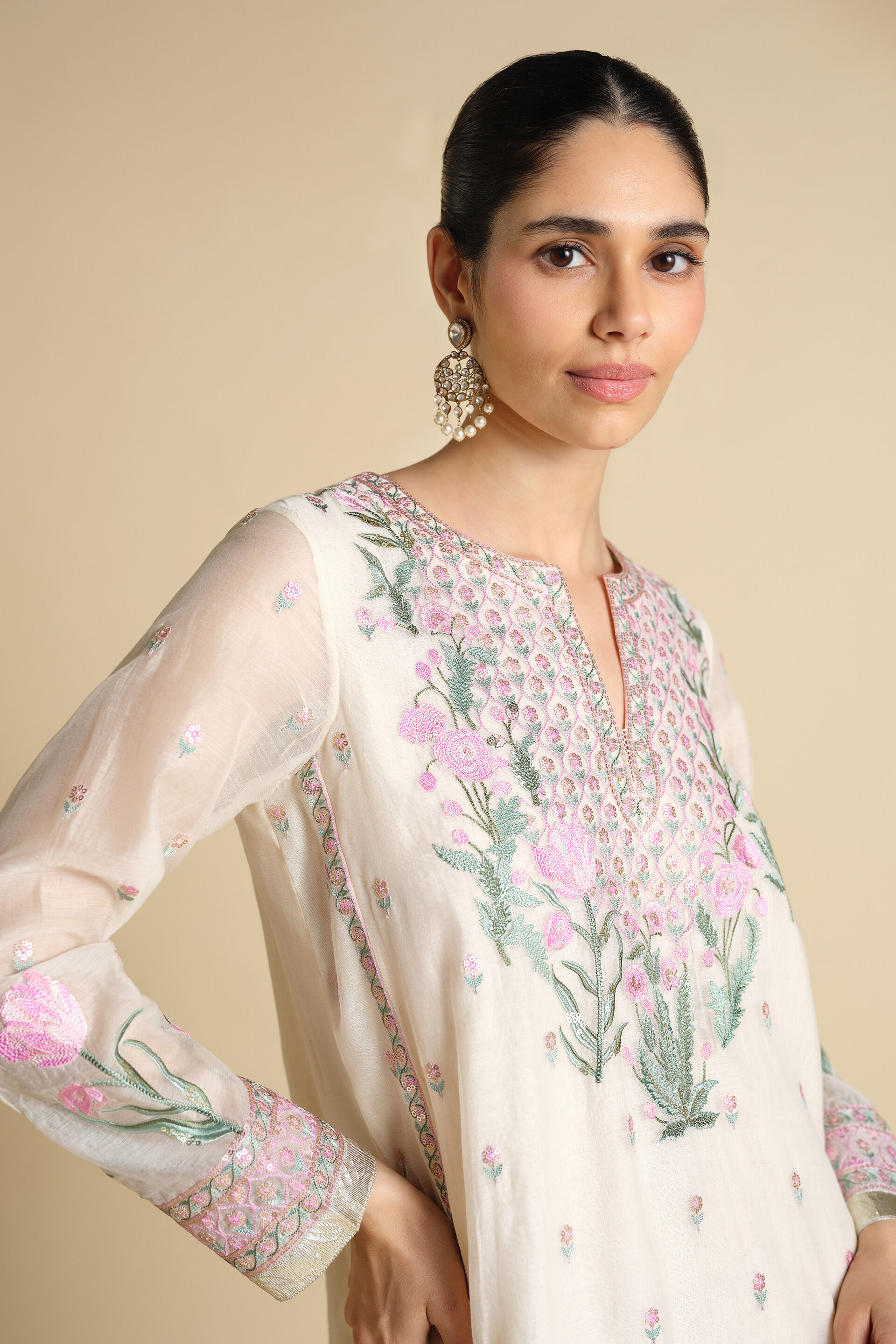 Libna Embroidered Mul Kaftan - White, Multi, image 5